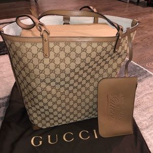 NEW AUTHENTIC Gucci Tall Canvas Tote with Wristlet